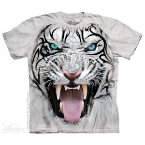 Pánske batikované tričko The Mountain - Big Face Tribal White Tiger - svetlo sivá Veľkosť: XL