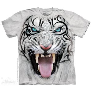 Pánske batikované tričko The Mountain - Big Face Tribal White Tiger - svetlo sivá Veľkosť: L