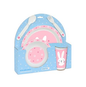 Safta jedálenská plastová súprava "Bunny" - BPA Free - ružová