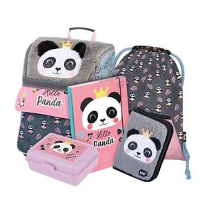 Školská súprava 5 kusov - aktovka, peračník, vrecko, dosky, box BAAGL Zippy Panda - 18 L