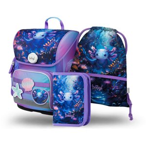Školský 3 set - aktovka, peračník, vrecko BAAGL Ergo Axolotl - 19 L
