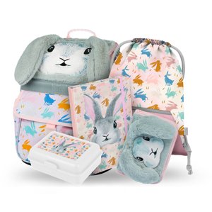 Školská súprava 5 kusov - aktovka, peračník, vrecko, dosky, box BAAGL Zippy Bunny - 18 L