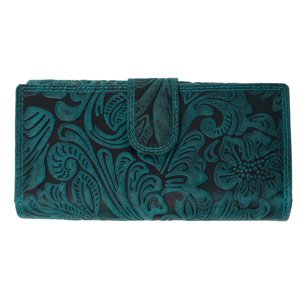 Kožená dámska veľká peňaženka WILD By Loranzo - zelená - ornamenty