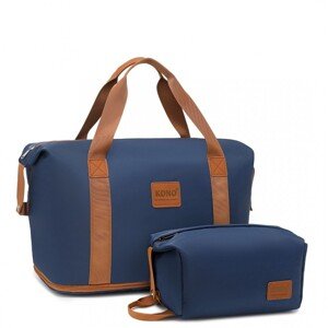 KONO set variabilná cestovná taška a kozmetická taštička - modro hnedá - 26L