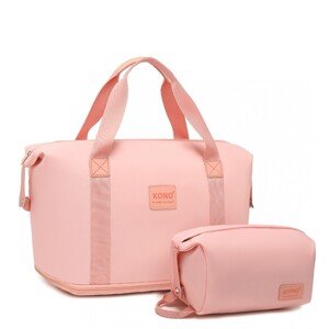 KONO set variabilná cestovná taška a kozmetická taštička - ružová - 26L