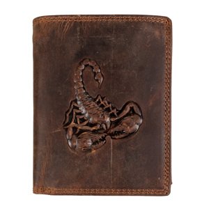 HL Pánska kožená peňaženka na výšku - Škorpión - hnedá