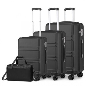 KONO Set 3 cestovných kufrov s horizontálnym dizajnom 44L/66L/96L a cestovnej tašky 20L - čierna