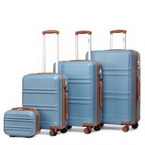 KONO Set 4 cestovných kufrov s horizontálnym dizajnom - ABS - modro hnedá - 10L/44L/66L/96L