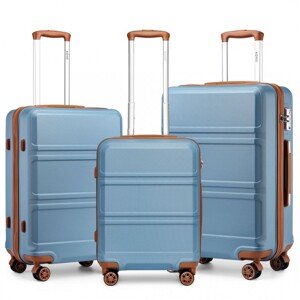 KONO Set 3 cestovných kufrov s horizontálnym designom - ABS - svetlo modrá/hnedá - 44L/66L/96L