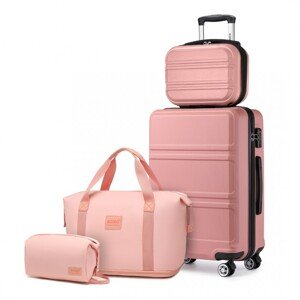 KONO Sada 2 ABS kufrov s víkendovou a kozmetickou taškou - nude/ružová