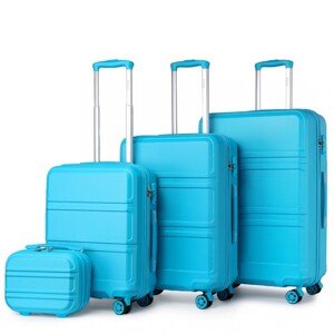 KONO Set 4 cestovných kufrov s horizontálnym dizajnom - ABS - modrá - 10L/44L/66L/96L