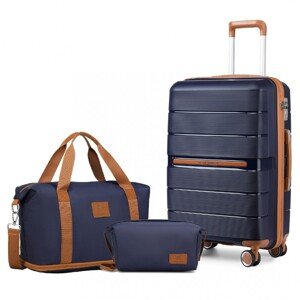 British Traveller 3 sada kabínového kufra 36L a batožiny - navy-hnedá