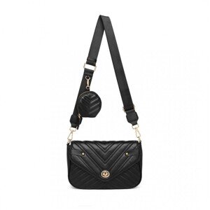 (VADA) Miss Lulu dámska crossbody kabelka s V - vzorom a kapsičkou - čierna - 27 cm - ODRENÝ CVOČEK