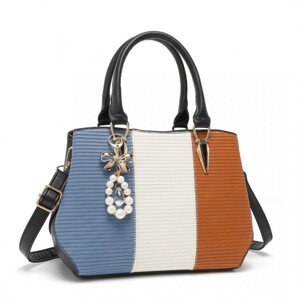 Miss Lulu elegantná kabelka z PU kože s príveskom - modro hnedá