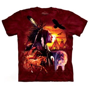 Pánske batikované tričko The Mountain - Indiánska koláž- vínové Veľkosť: 4XL