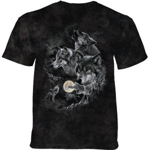 Pánske batikované tričko The Mountain - Mountain Trio Moon - vlci - čierne Veľkosť: 4XL