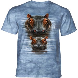 Pánske batikované tričko The Mountain - 2 HIPPOS - hroch - modrá Veľkosť: 4XL