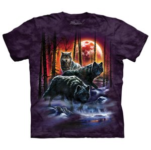 Pánske batikované tričko The Mountain - Vlci cez spln- fialové Veľkosť: 4XL
