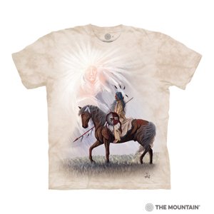 Pánske batikované tričko The Mountain - Indián na koni- béžové Veľkosť: M