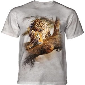 Pánske batikované tričko The Mountain - Leopard na strome- sivé Veľkosť: L
