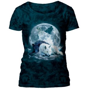 Dámske batikované tričko The Mountain - Yin Yang Wolf - čierne Veľkosť: L