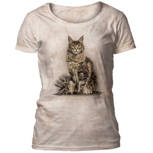 Dámske batikované tričko The Mountain - Maine Coon Cat - béžové Veľkosť: XL