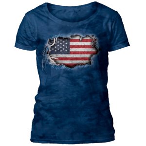 Dámske batikované tričko The Mountain - Tear Thru Flag Blue - modré Veľkosť: XL