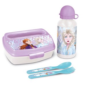 Darčekový set Disney Frozen desiatový box s príborom a fľaša 200 ml