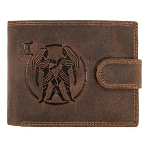 Wild Luxusná pánska peňaženka s prackou s obrázkom znamení zverokruhu - Blíženci - hnedá