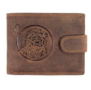 Wild Luxusná pánska peňaženka s prackou s obrázkom znamení zverokruhu - Lev - hnedá