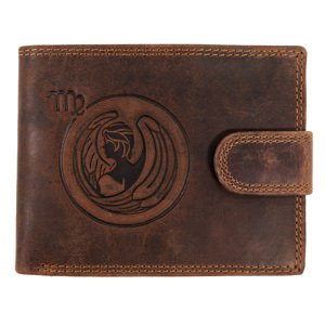 Wild Luxusná pánska peňaženka s prackou s obrázkom znamení zverokruhu - Panna - hnedá