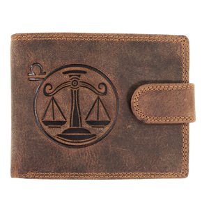 Wild Luxusná pánska peňaženka s prackou s obrázkom znamení zverokruhu - Váhy - hnedá