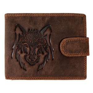 Wild Luxusná pánska peňaženka s prackou - Vlk - hnedá
