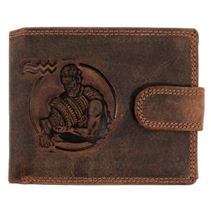 Wild Luxusná pánska peňaženka s prackou s obrázkom znamení zverokruhu - Vodnár - hnedá