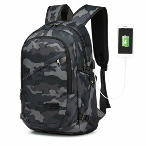 KONO unisex batoh s USB portom - camo - 20L