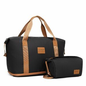 KONO set variabilná cestovná taška a kozmetická taštička - čierno hnedá - 26L