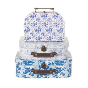sass-belle Sass & Belle set 3 kartónových kufríkov Celeste Blue And White Floral- 3 veľkosti