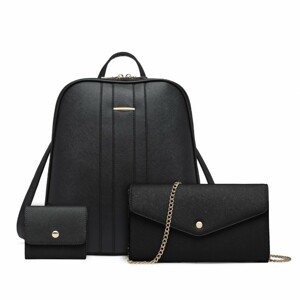 Miss Lulu sada elegantných doplnkov: batoh / taška, crossbody kabelka a púzdro na karty - čierna - 12L