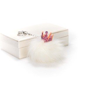 Littletinka Handmade prívesok na kabelku pom pom Princess collection - biely s farebnou korunkou