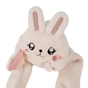 Universal Detská roztomilá čiapka s pohyblivými rukami - zajačik - biela