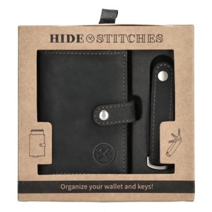 Darčeková sada pre mužov kožená peňaženka a kľúčenka Hide & Stitches Idaho - čierna