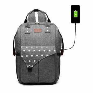 KONO Prebalovací batoh na kočík Polka s USB portom - sivý bodkovaný