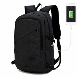 KONO unisex batoh s USB portom - černý - 20L