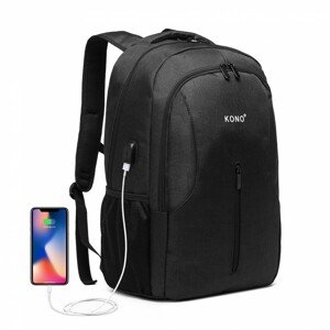 KONO Chytrý batoh so zabudovaným USB portom Manny - čierny - 21L