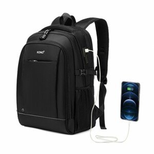 Multifunkčný unisex batoh KONO BOND s USB portom - čierny - 15L